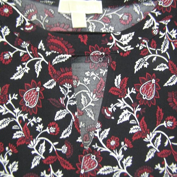 MICHAEL KORS BLACK FLORAL BLOUSE MEDIUM - Picture 2 of 6